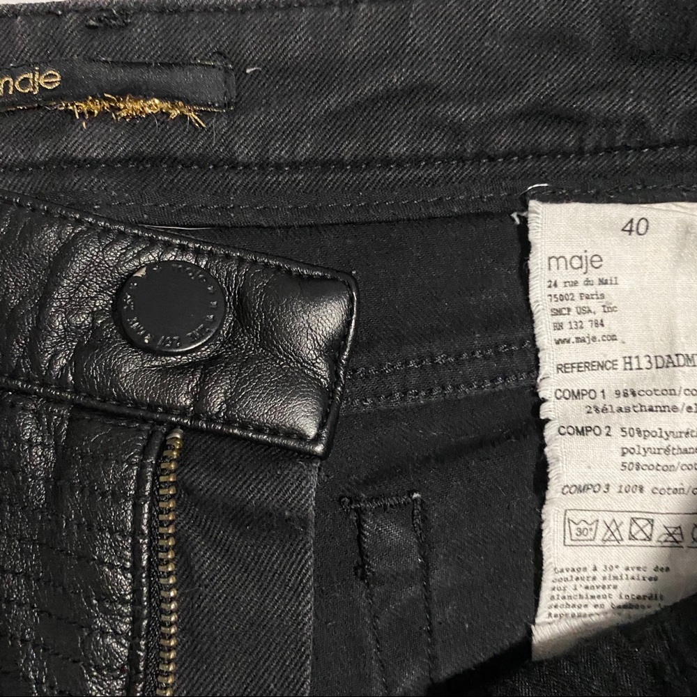 Maje Black Denim Jean Leather Shorts Grunge Moto Biker Distressed Mobwife - Picture 4 of 8